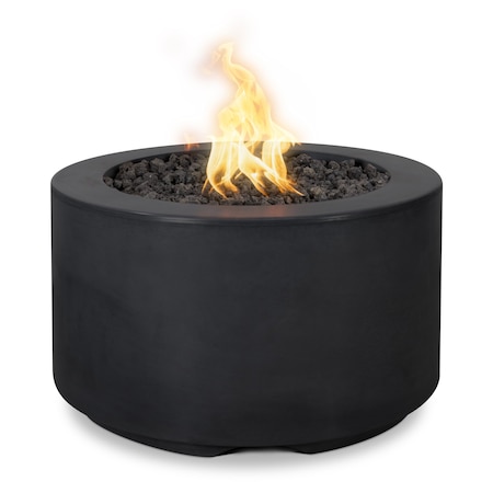The Outdoor Plus 32 Round Florence Fire Pit - GFRC Concrete - Black - Match Lit with Flame Sense - Natural Gas OPT-FL3218FSML-BLK-NG